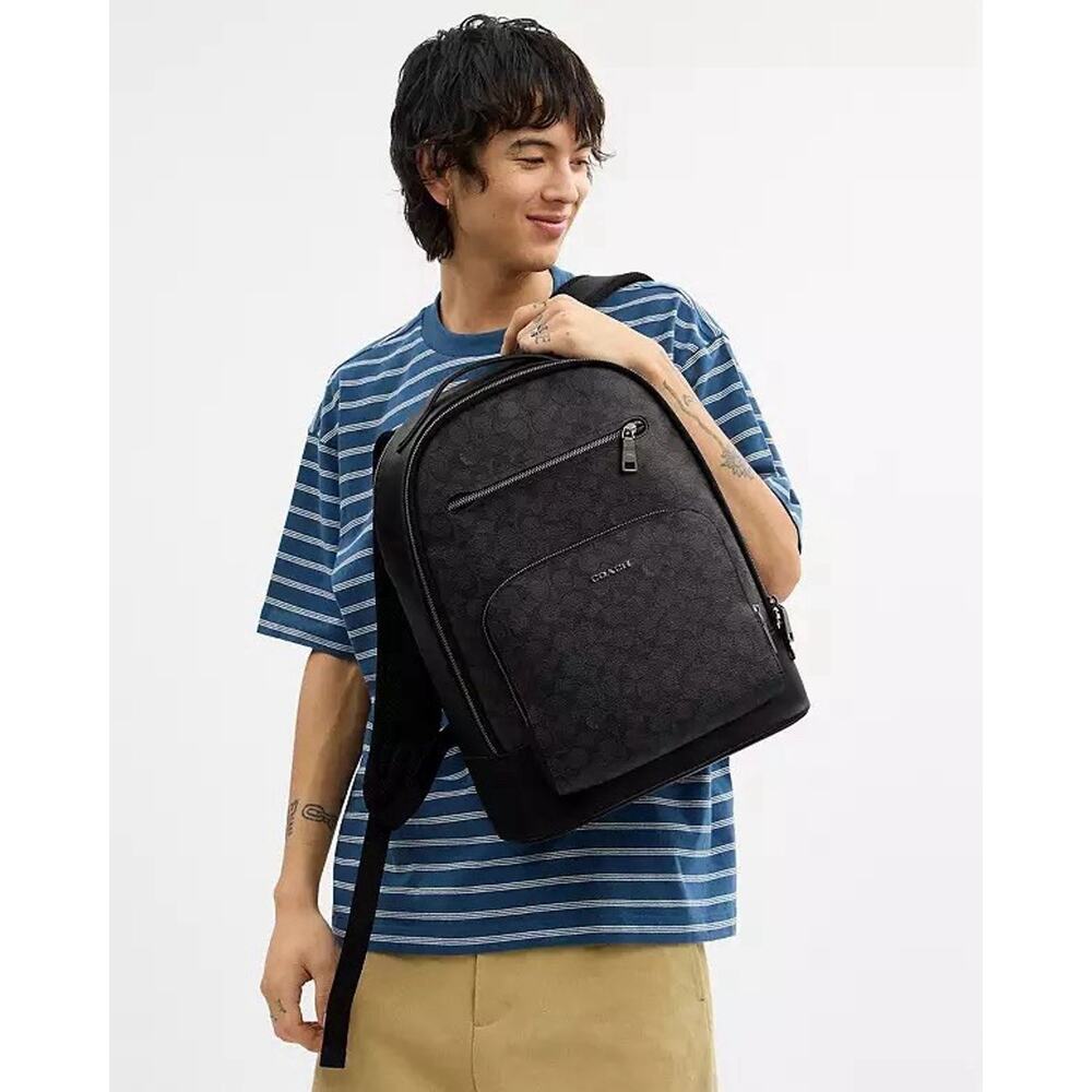 NWT Coach Men’s Ethan Backpack In Signature Canvas Charcoal/Black CV919 - Picture 7 of 9